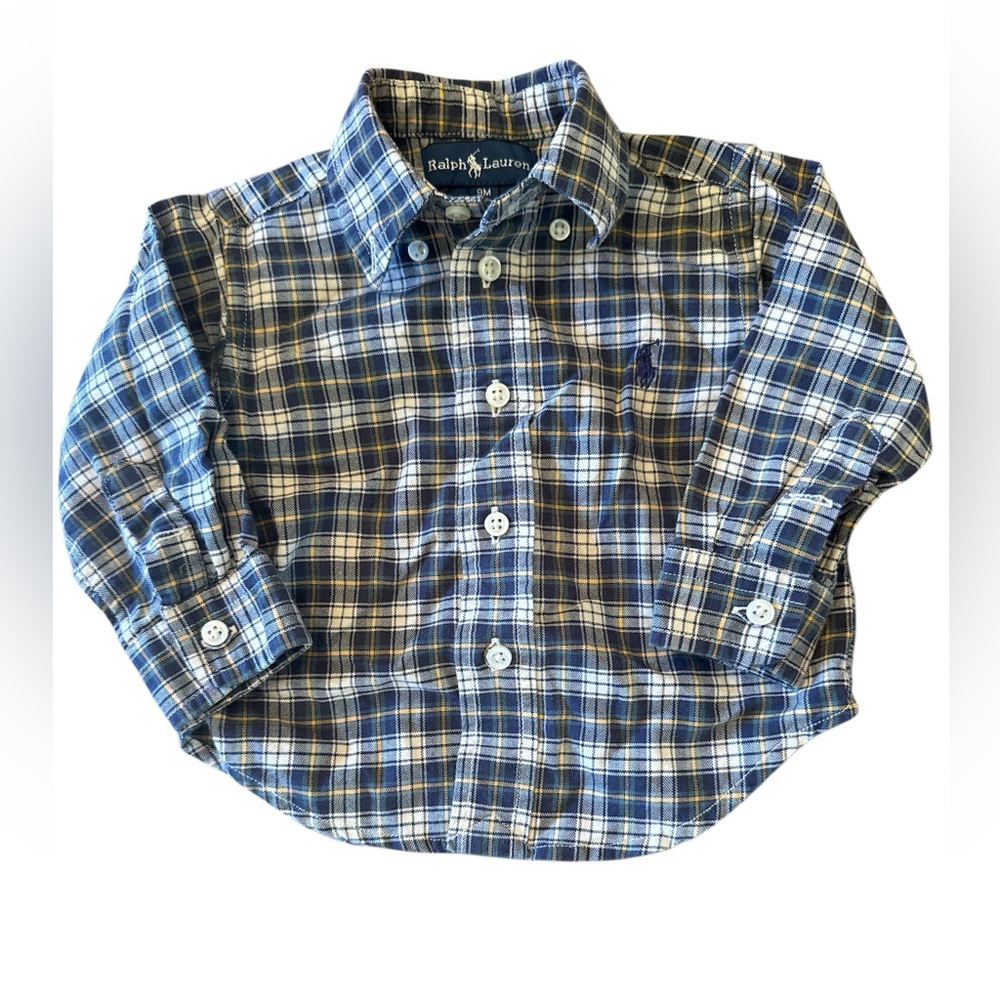 Ralph Lauren Kids Navy, Green and Cream Checkered Plaid Shirt